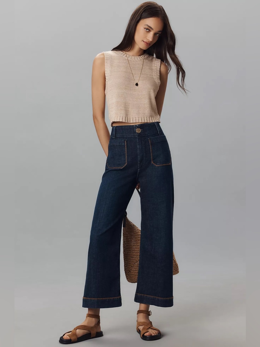 NWT Anthropologie Colette Whipstitch Crop Wide-Leg Jeans by Maeve